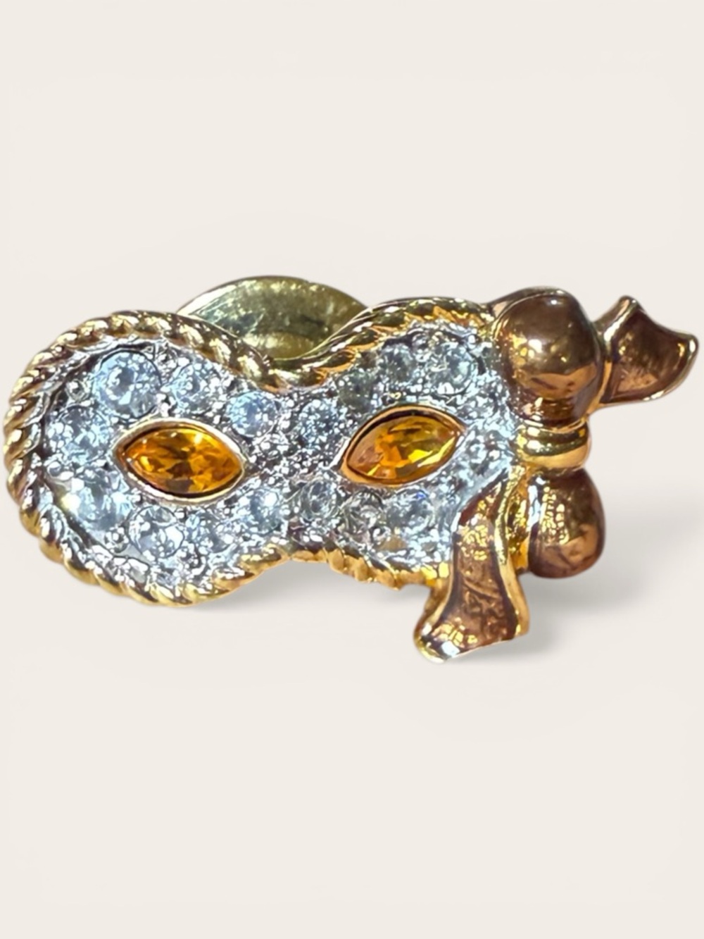Swarovski Crystal Vintage Venetian Mask Lapel Pin or Tie Tack Marked on Back